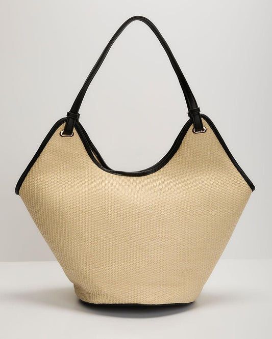 Edien Contrast Trim Straw Tote Bag
