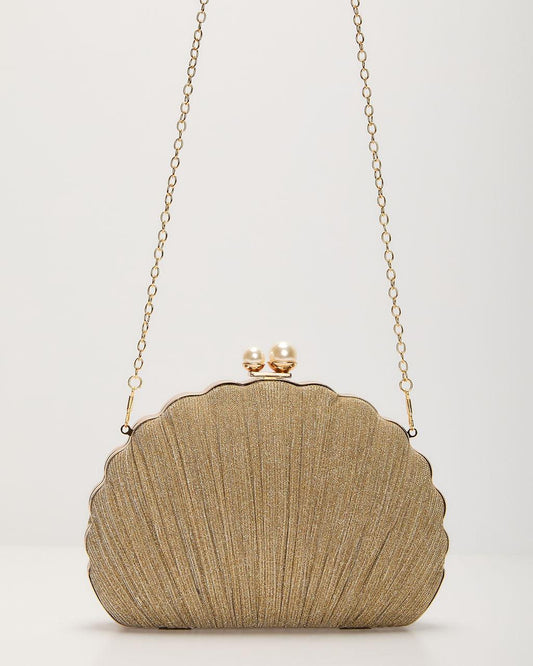 Remmi Textured Metallic Shell Clutch